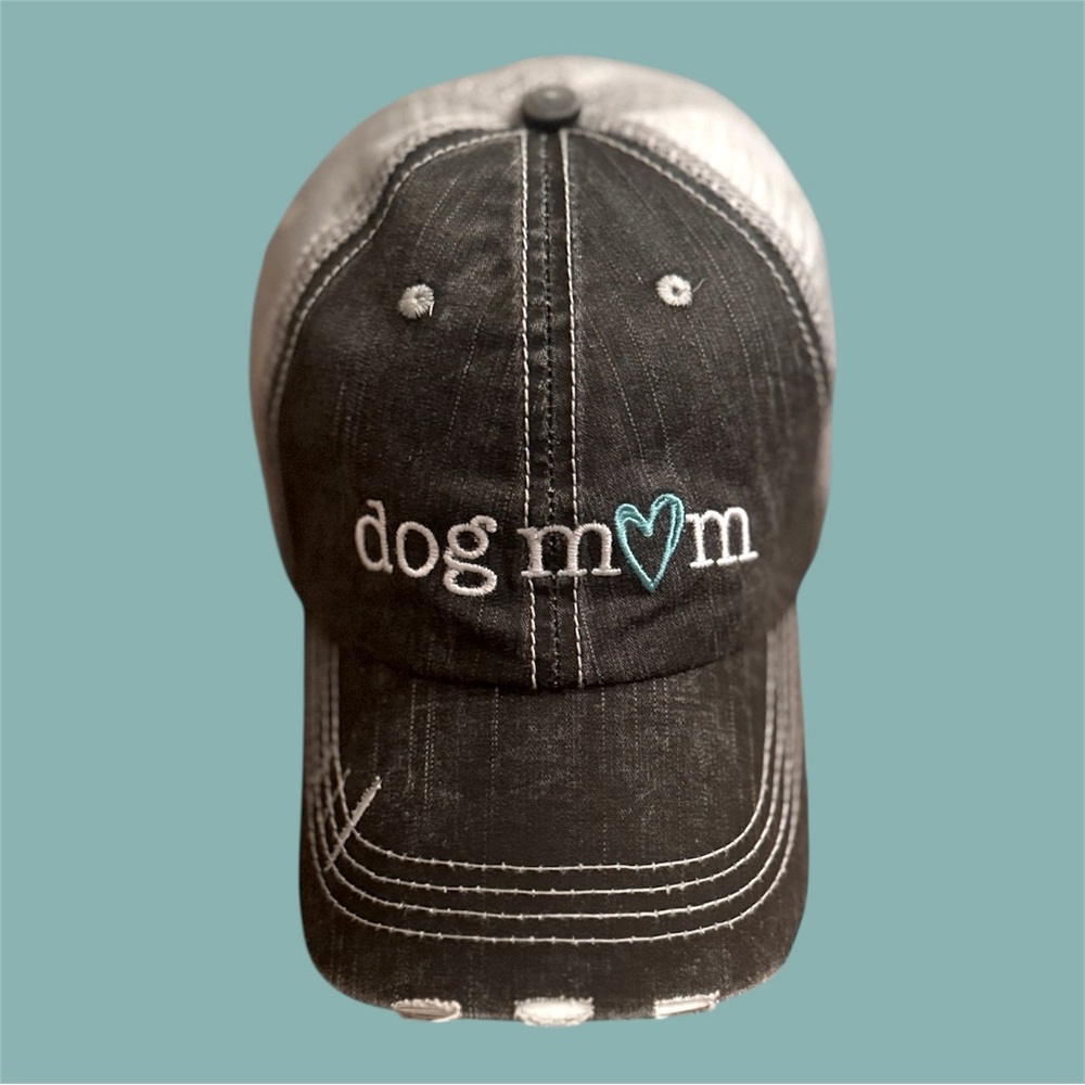 KATYDID Dog Mom Distressed Black, Gray & Teal Trucker Hat One Size